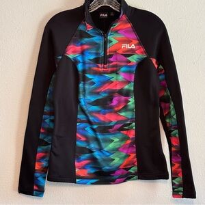 NWT Fila Women's Black and Multicolor Sweatshirt Pull Over 1/4 Zip SZ S